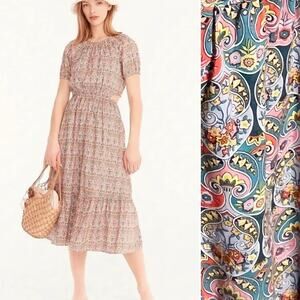 J. Crew X Liberty Fabrics Womens Cotton Midi Dress 16 Blue Floral Side Cutout